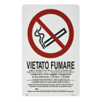 CARTELLO Segnaletico VIETATO FUMARE A Norma Legge Multa PVC cm 20x30 Locali Uffici 