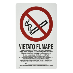 CARTELLO Segnaletico VIETATO FUMARE A Norma Legge Multa PVC cm 20x30 Locali Uffici 