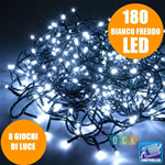 Luci Natale 180 Led Luce Bianco Freddo Ice Interno Esterno 8 Giochi Di Luce 9 Metri