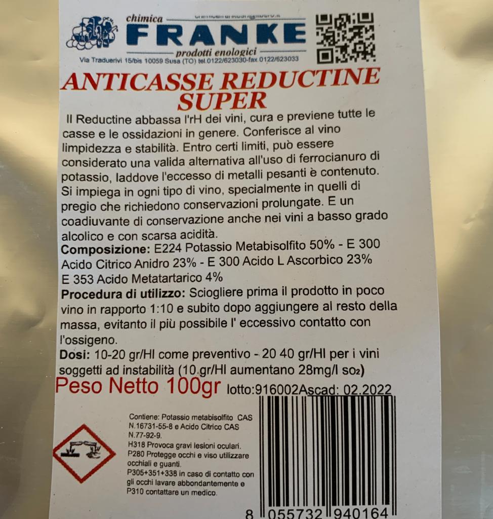 Reductine Super® Anticasse Anti Ossidante Vino RH Acido Citrico Anidro K Metabisolfito Acido L-ascorbico