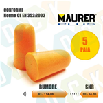 Tappi Orecchie Monouso Auricolari Espansione 5 Paia Snr 34 Db Anti Rumore Norme Ce En 352:2002