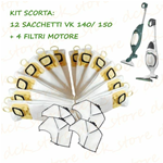 12 Sacchetti + 4 Filtri Motore Folletto Vk 140 150 Adattabili Scorta Ricambi