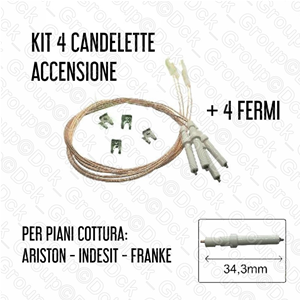  Home > Ricambi Piani Cottura > Set 4 Pezzi Kit Candelette  Accensione Elettronica Piano Cottura Universale Indesit Ariston Hotpoint