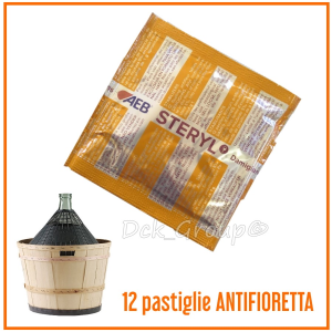N°12 Pastiglie Antifioretta Steryl AEB Damigiane Contro Fioretta Spunto Anti Batterico Galleggianti Enologia