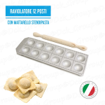 Calder Stampo Raviolatore Ravioliera Tondo 12 Posti Stampo Ravioli + Rullo Mattarello Legno 