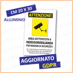 Cartello Targa Area Videosorvegliata Sottoposta a Videosorveglianza Alluminio 20x30 cm 