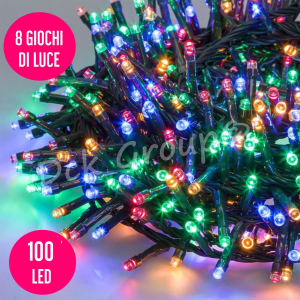 Luci Natale 100 LED Luce MULTICOLOR Interno Esterno 8 Giochi Di Luce 8 Metri